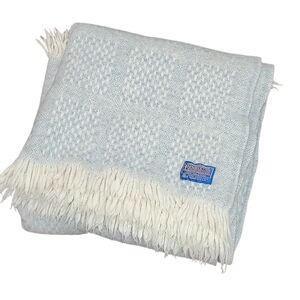 Vtg Pendleton Blanket Light Blue Basket Weave 100% Virgin Wool 56x48 USA Throw